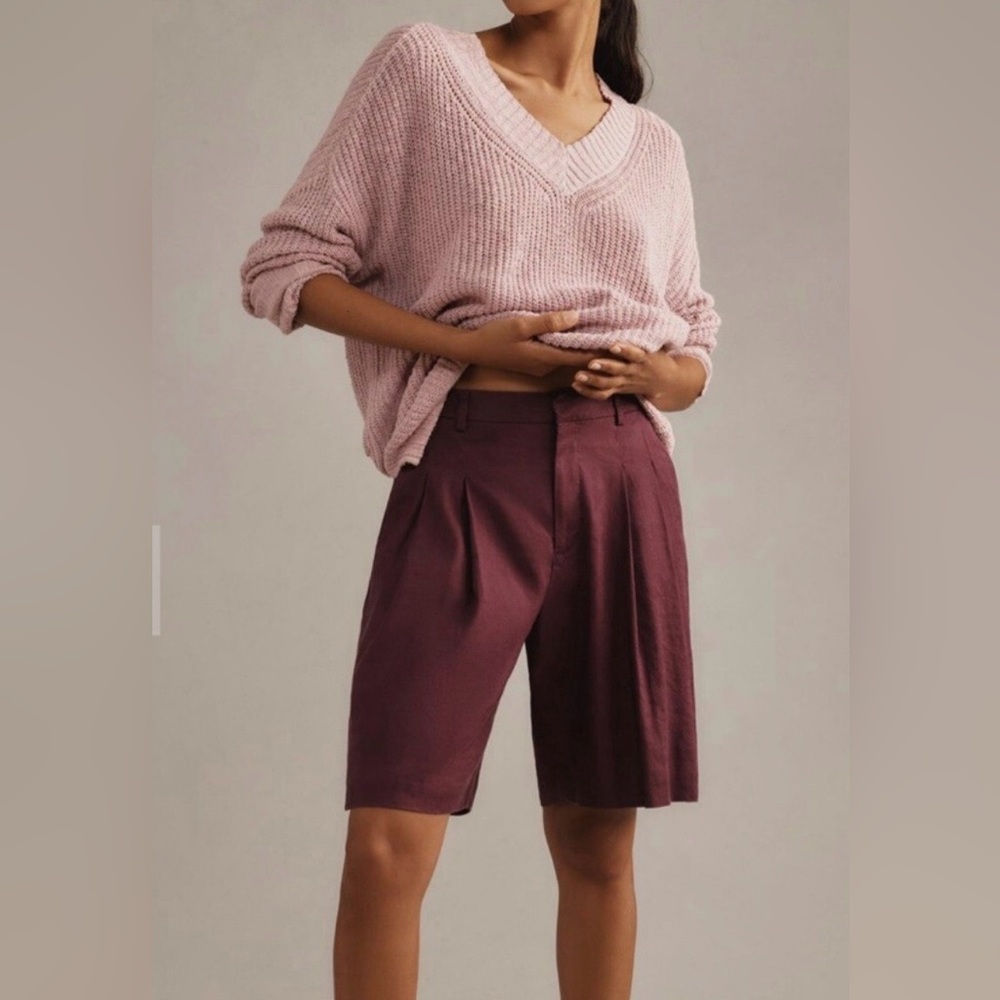 Maeve by Anthropologie The Avery Pleated Trouser Shorts Violet